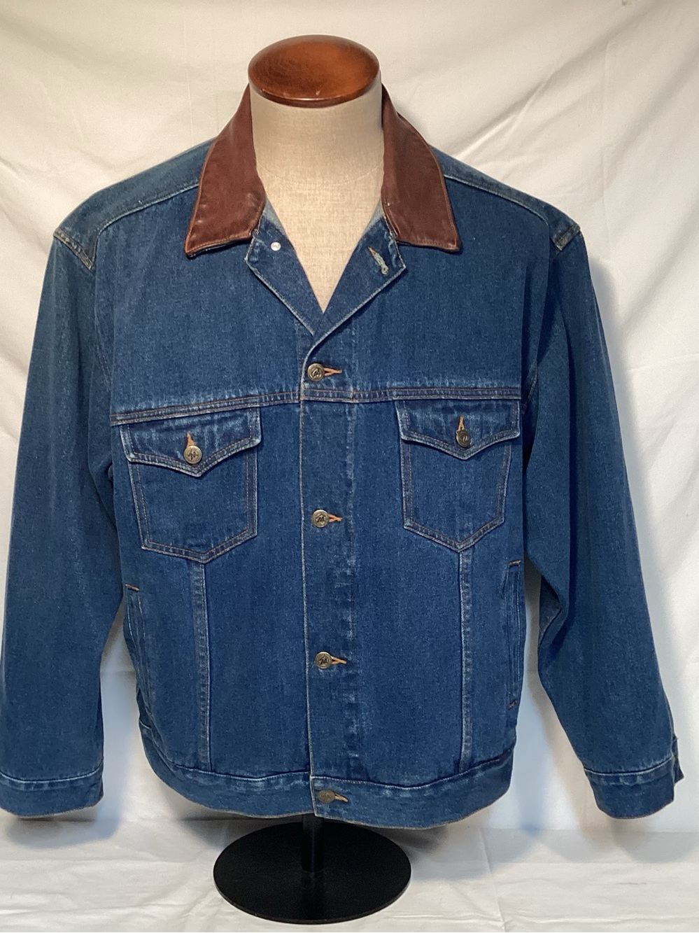 Marlboro Country Store Denim Jacket With Leather Collar Mens Size XL